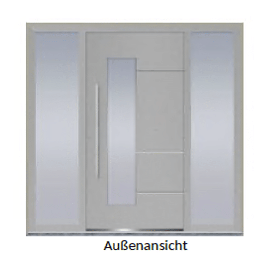 Haustür D82 FA+ in RAL 9006, SAFE-Extended 9 plus (RC2), Sicherheitsglas, Edelstahlgriffe, inkl. Zylinder.