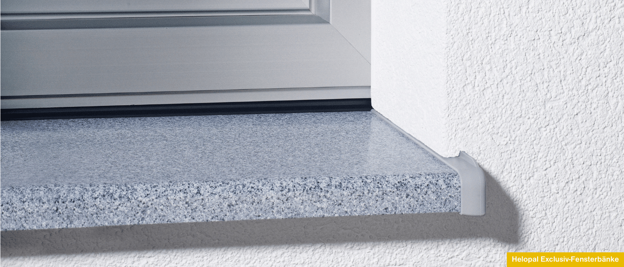 Helopal Exclusiv Fensterbänke mit eleganten 32-mm-Blenden für höchste Stabilität und edles Design im modernen Wohnbau.