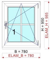 Holz-Alu-Fenster mit Sprossen - 780 x 985 mm - Preis