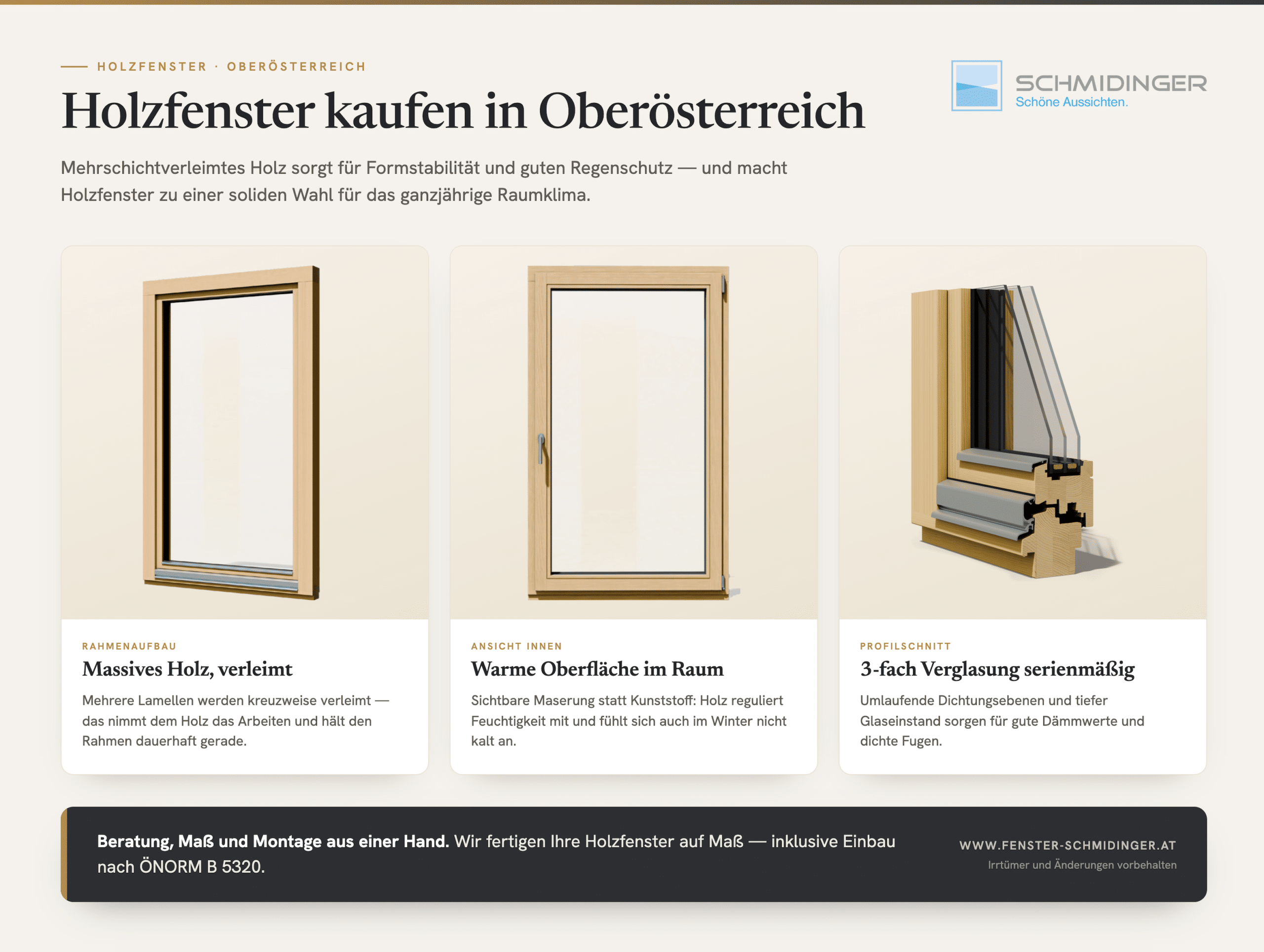 Holzfenster für das Wohlbefinden mit natürlicher Holzoberfläche, 3-fach-Verglasung und stabilem Rahmenaufbau