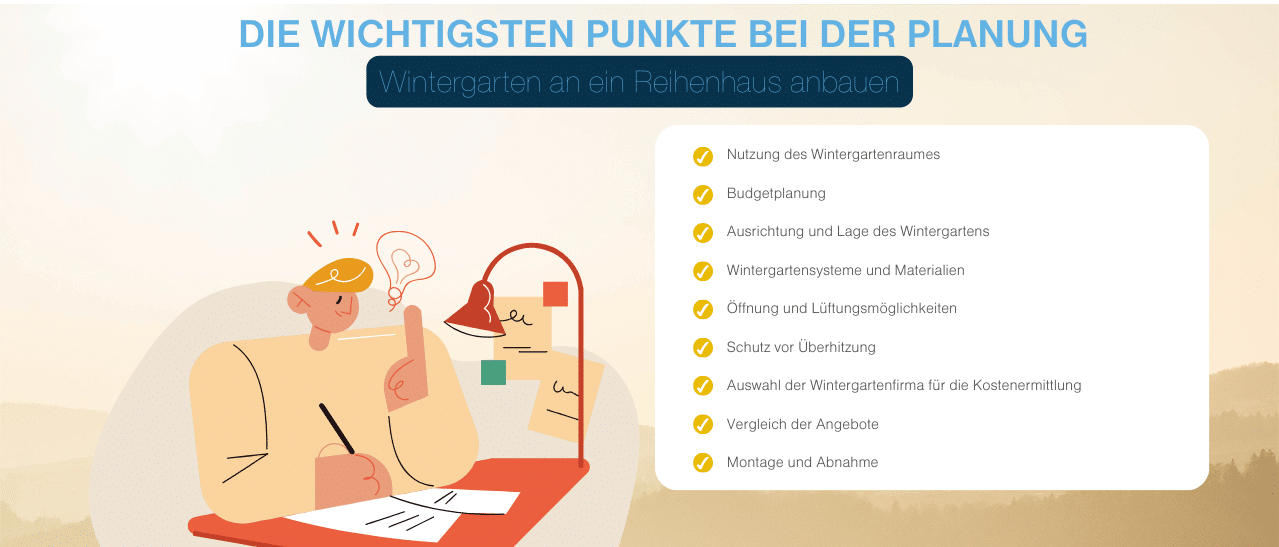 Checkliste für die Planung und Montage eines Wintergartens für Reihenhaus mit nützlichen Tipps.