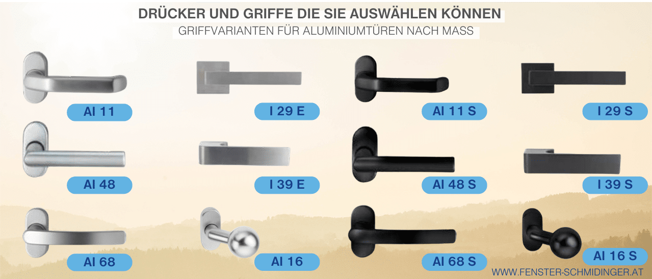 Drücker, die Sie im Haustürenkonfigurator auswählen können.