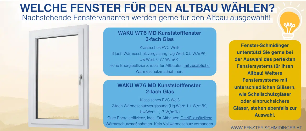 Infografik zu Fenstertausch im Altbau: Beliebte Fensterarten für Altbauten.