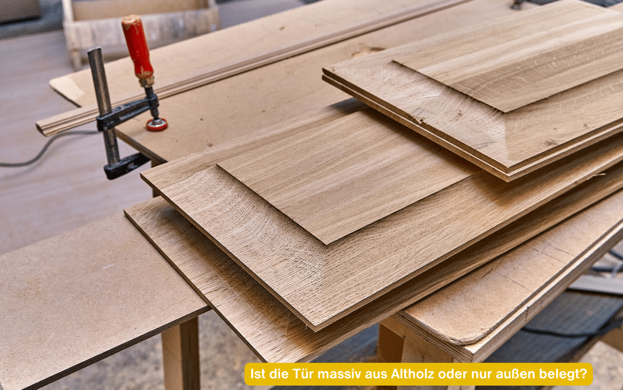 Ist die Tür massiv aus Altholz oder nur außen belegt? Holzplatten werden in der Tischlerei verleimt
