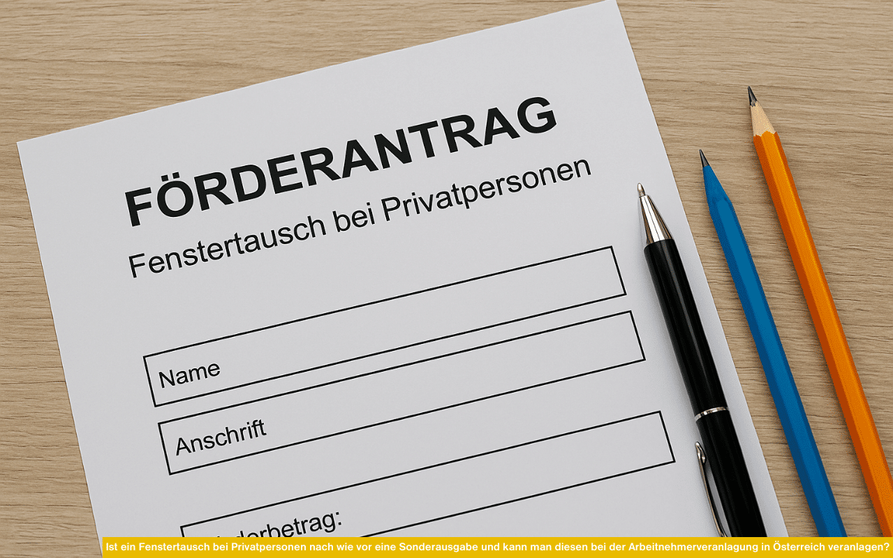 Ist ein Fenstertausch bei Privatpersonen steuerlich absetzbar? Bild zeigt einen Förderantrag für Fenstertausch.