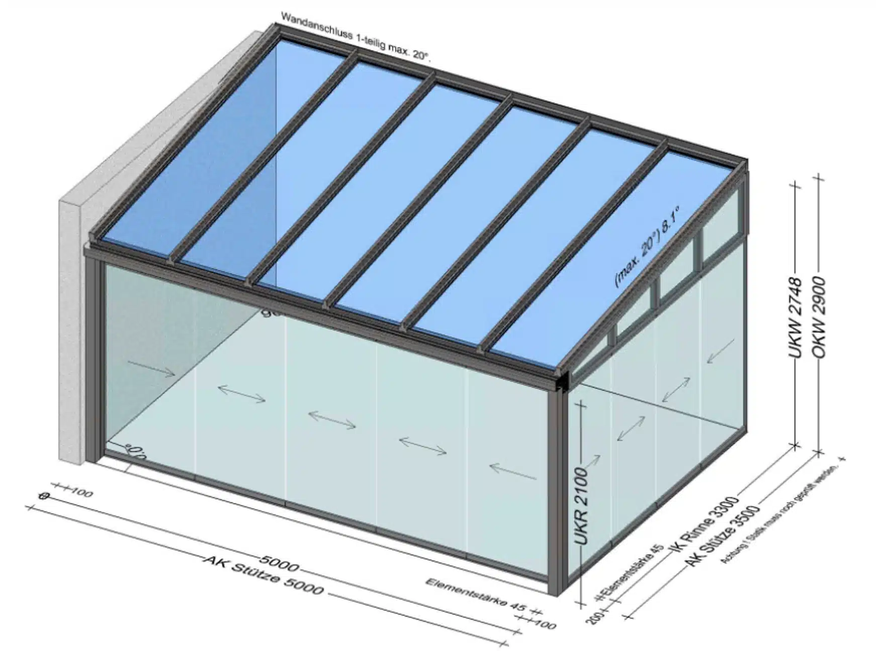 Kaltwintergarten 5 × 3,5 Meter – Höhe 2,75 Meter