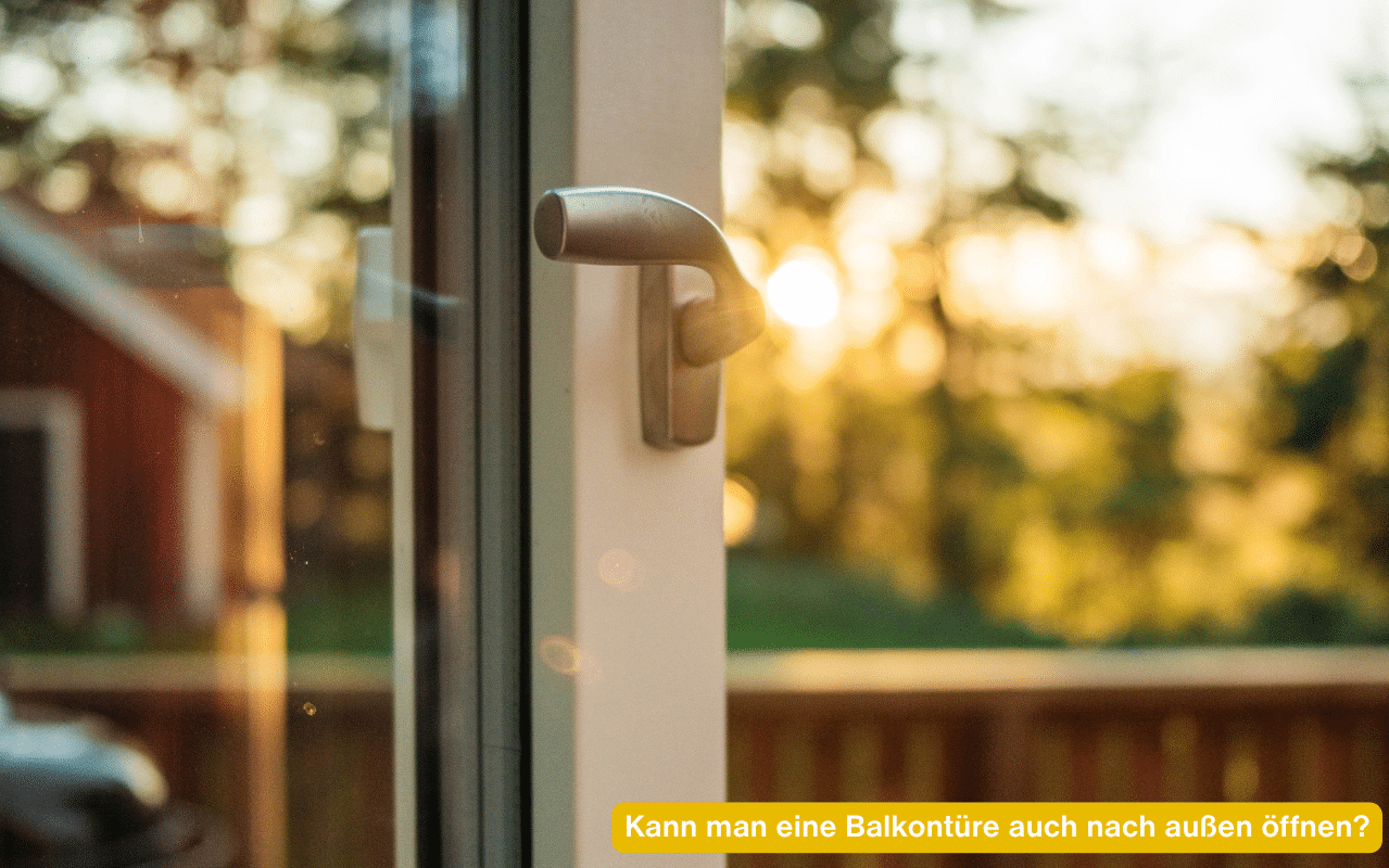 Kann man eine Balkontüre auch nach außen öffnen? Balkontürgriff im Abendlicht mit Blick auf Terrasse