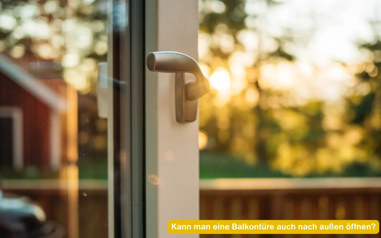 Kann man eine Balkontüre auch nach außen öffnen? Balkontürgriff im Abendlicht mit Blick auf Terrasse