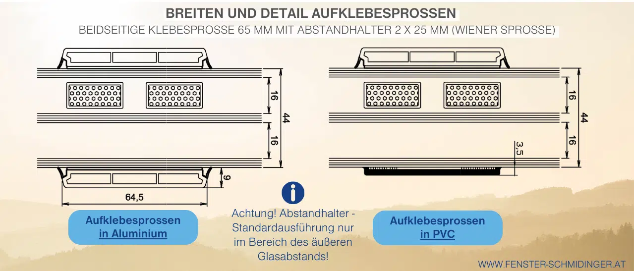 Klebesprossen 65 mm mit Abstandhalter