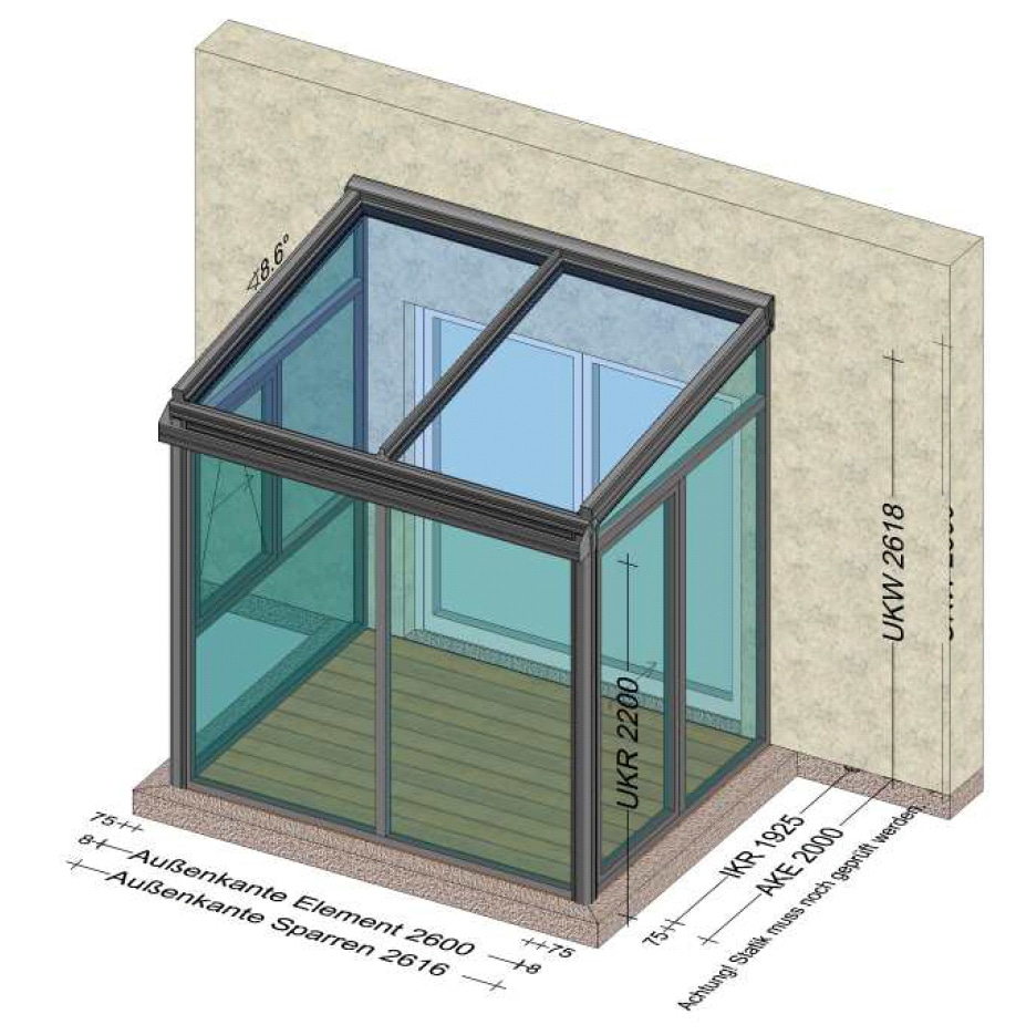 Kleine Anbauten aus Glas