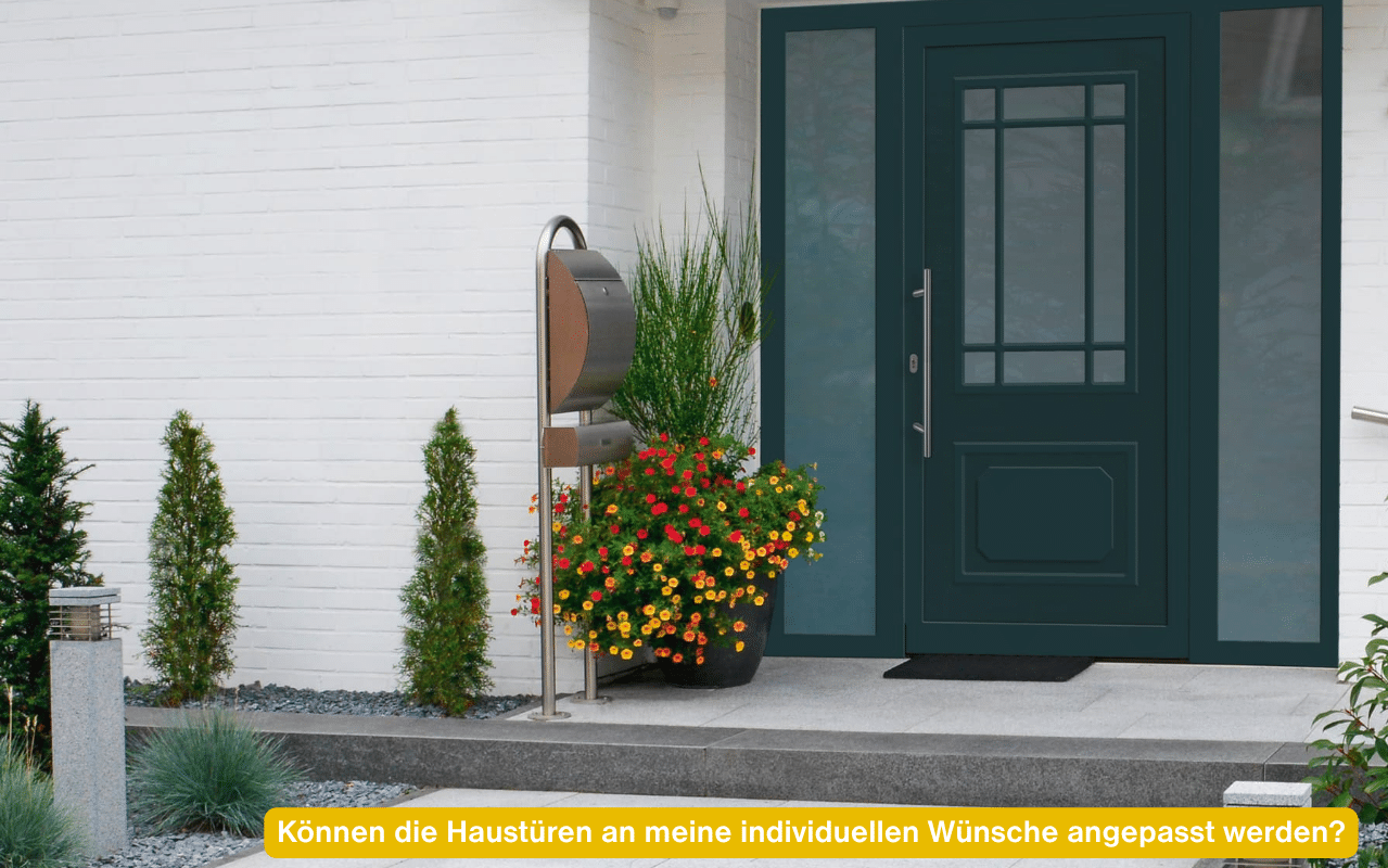 Können die Haustüren an meine individuellen Wünsche angepasst werden? Klassische Haustür in Dunkelgrün mit Sprossenglas