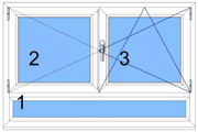 Skizze einer Fensterart mit 2-teiligem Küchenfenster und festem Unterlicht.