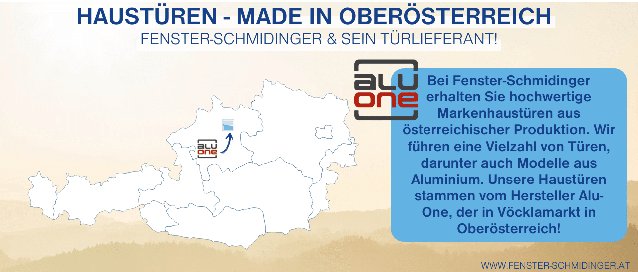 Landkarte mit Standort des Haustüren Herstellers Alu-One in Vöcklamarkt, Oberösterreich.
