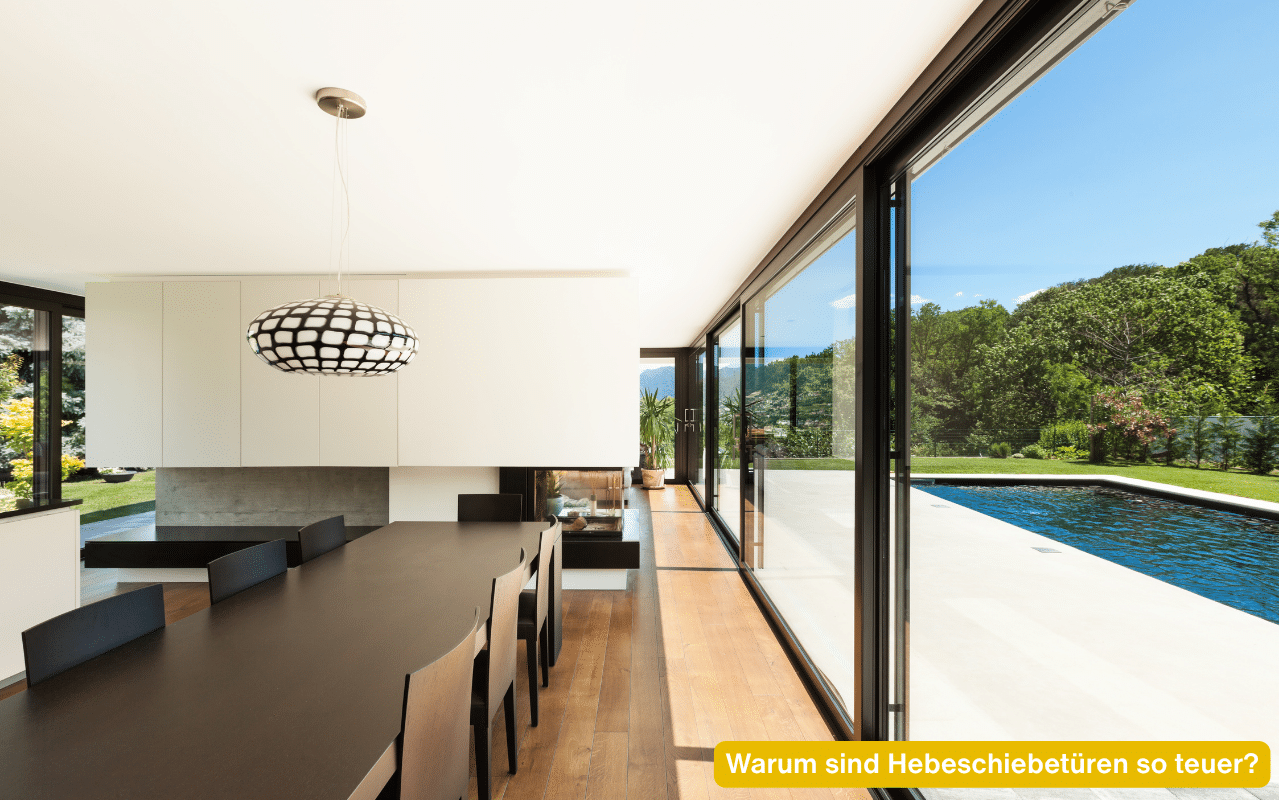 Moderne Glasfront zum Garten. Warum sind Hebeschiebetüren so teuer? Teure Großflächen.