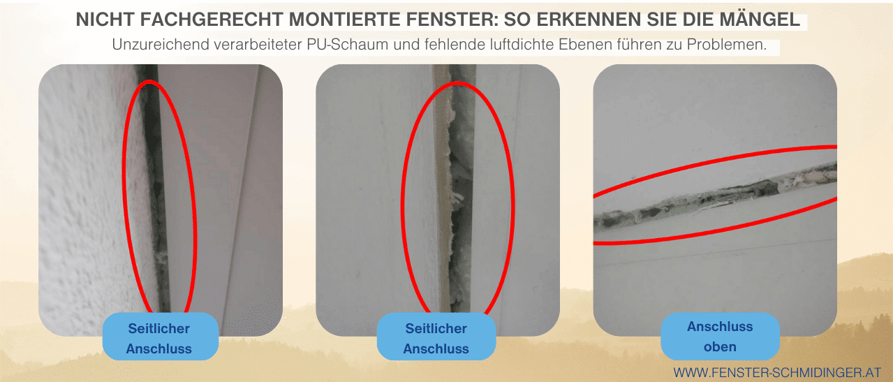 Montagefehler bei der Anwendung von PU-Schaum führen zu unzureichender Abdichtung und langfristigen Problemen bei Fenstern.
