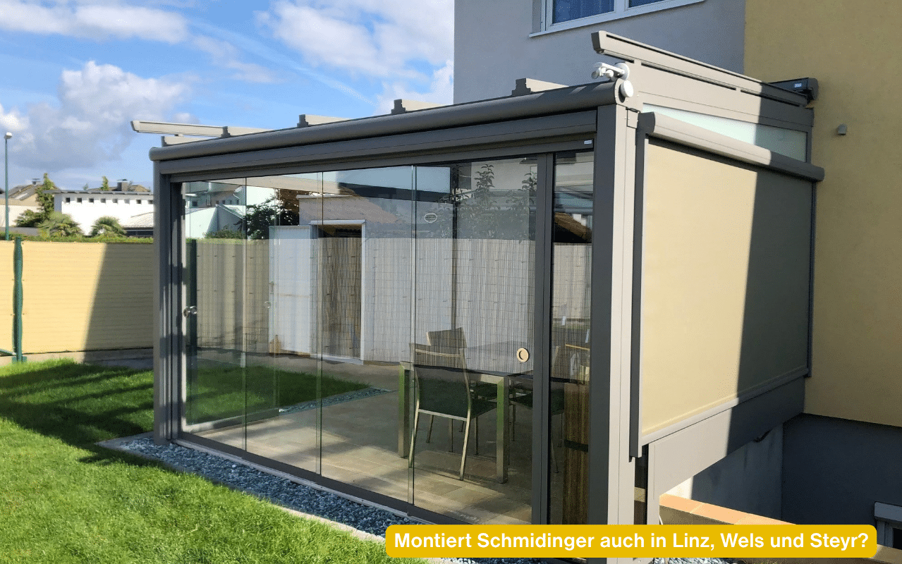 Montiert Schmidinger auch in Linz, Wels und Steyr? Wintergarten mit Glasschiebetüren in Wels