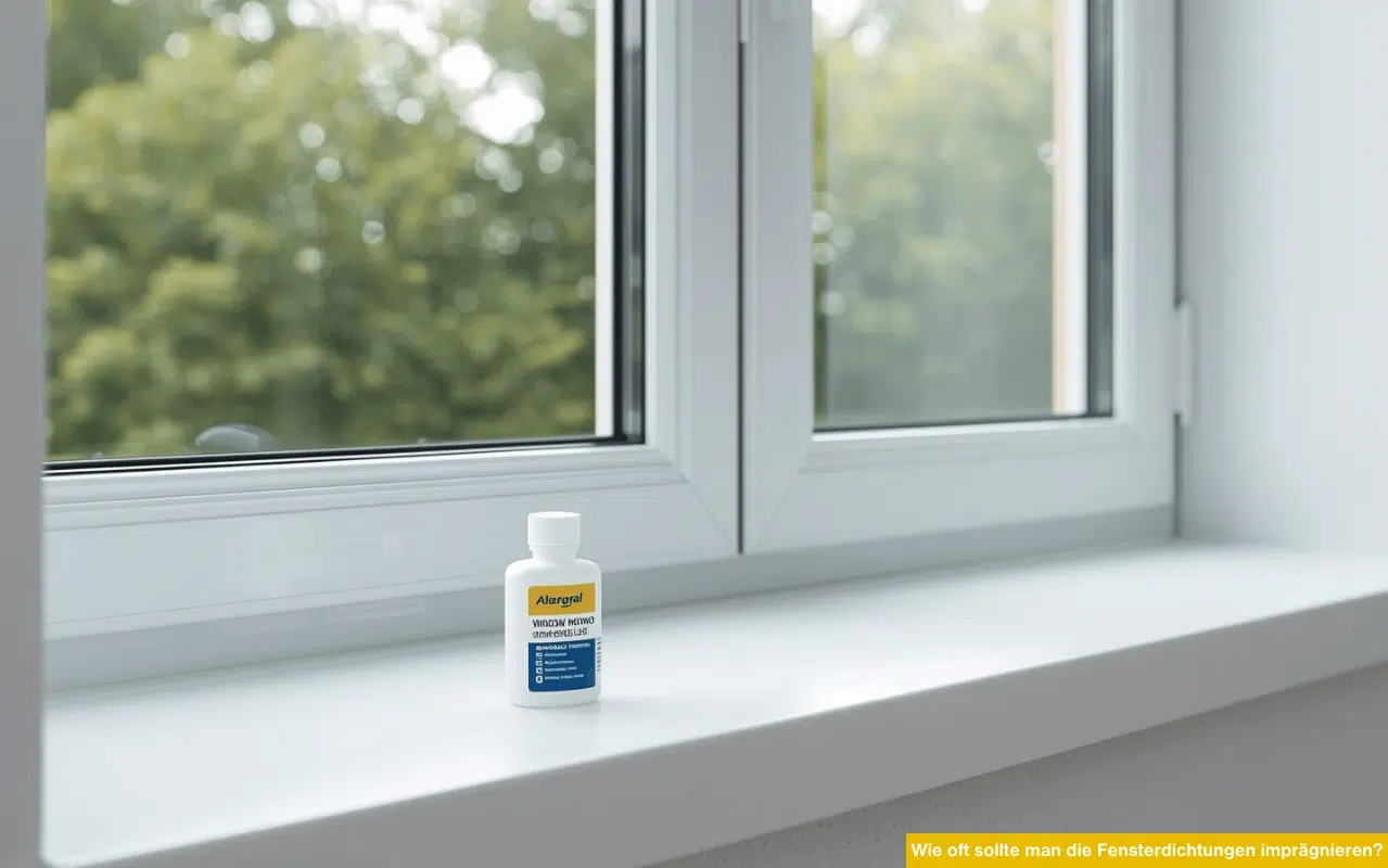 Pflegemittel auf Fensterbank vor Kunststofffenster – Wie oft sollte man die Fensterdichtungen imprägnieren und wie man sie richtig vor dem Winter schützt