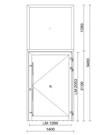 Planungsbeispiel Sicherheitstüre aus Aluminium grau mit Oberlichte und Sicherheitsverglasung