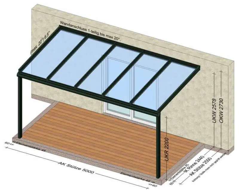 Planungsbeispiel Terrassenüberdachung grau 5-teilig Maß: 5000 x 2500 mm