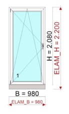 Preisbeispiel einer einflügeligen Balkontür 980 x 2080 mm mit Sicherheitsglas und Wärmeschutzverglasung in Kunststoff weiß.