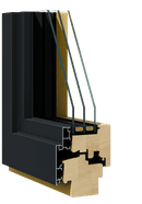 Querschnitt des ELK-WINDOWS Cube 300 Holz-Aluminium-Fensters mit kantiger Optik und Dreifachglas