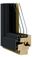 Querschnitt des ELK-WINDOWS Cube 300 Holz-Aluminium-Fensters mit kantiger Optik und Dreifachglas