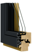 Querschnitt des ELK-WINDOWS One Premium Holz-Aluminium-Fensters mit flächenbündiger Optik