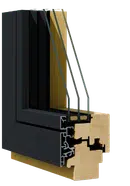 Querschnitt des ELK-WINDOWS One Premium Holz-Aluminium-Fensters mit flächenbündiger Optik