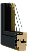 Querschnitt des ELK-WINDOWS Stratos Holz-Aluminium-Fensters mit Dreifachverglasung
