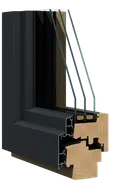 Querschnitt des ELK-WINDOWS Vision 200 Holz-Aluminium-Fensters mit Dreifachverglasung