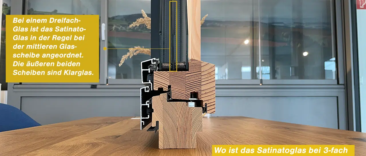 Querschnitt Detail Satinatoglas bei Dreifachverglasung