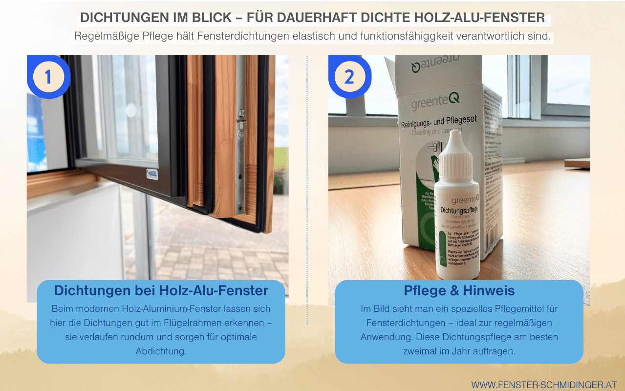 Regelmäßige Pflege hält Fensterdichtungen elastisch und funktionsfähig - mit dem richtigen Pflegemittel verlängern Sie die Lebensdauer spürbar.