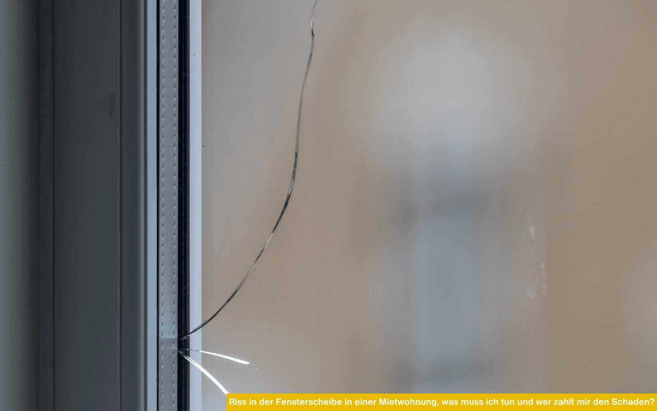 Riss in der Fensterscheibe in einer Mietwohnung, was muss ich tun und wer zahlt mir den Schaden - Nahaufnahme einer beschädigten Glasscheibe