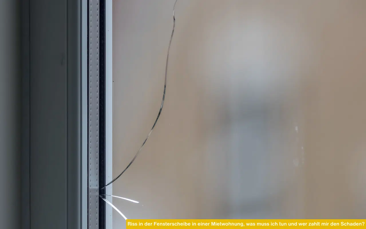 Riss in der Fensterscheibe in einer Mietwohnung, was muss ich tun und wer zahlt mir den Schaden – Nahaufnahme einer beschädigten Glasscheibe