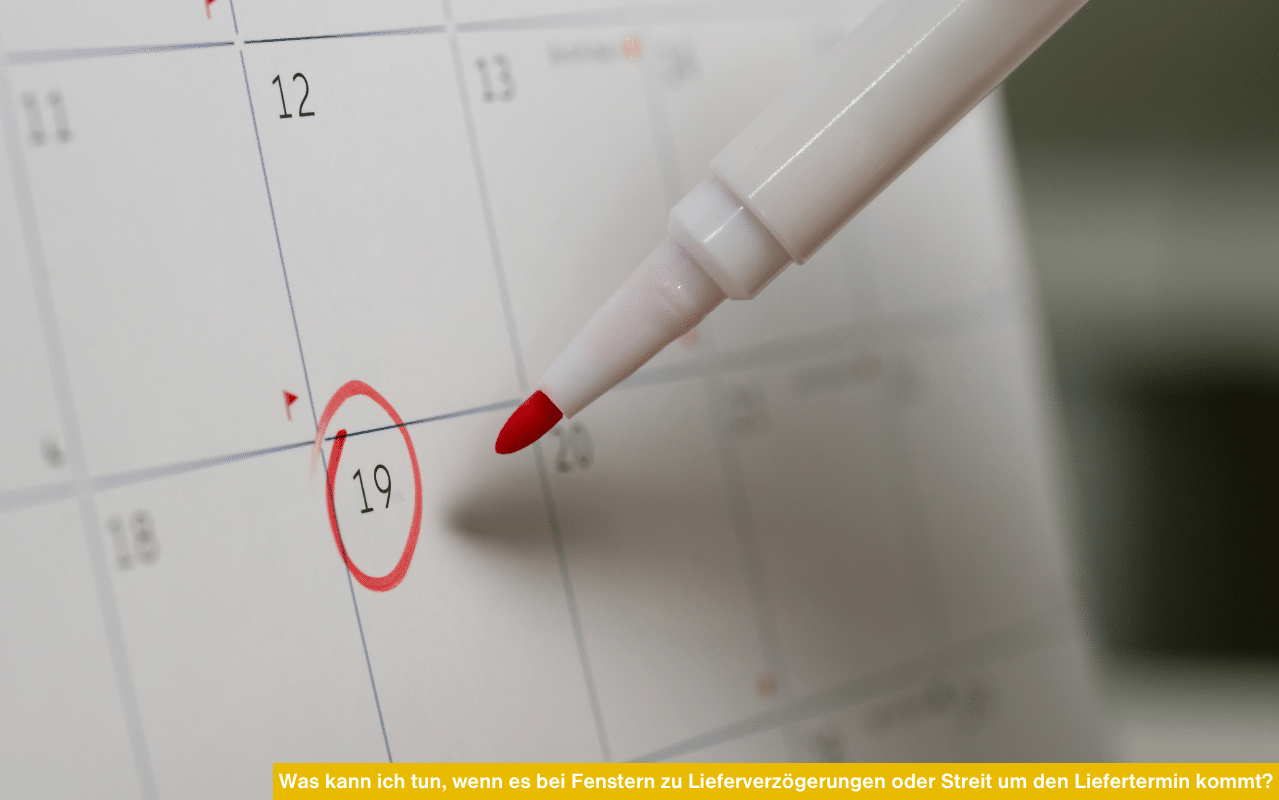 Roter Stift markiert Termin auf Kalender. Was kann ich tun, wenn es bei Fenstern zu Lieferverzögerungen kommt?