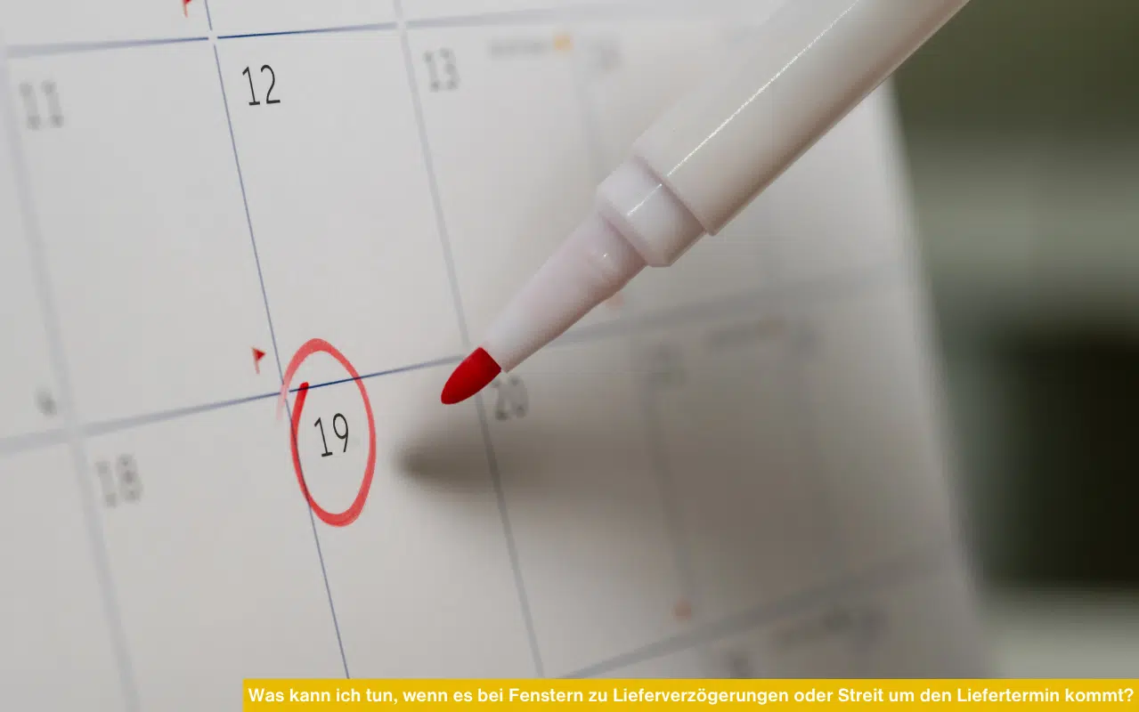 Roter Stift markiert Termin auf Kalender. Was kann ich tun, wenn es bei Fenstern zu Lieferverzögerungen kommt?