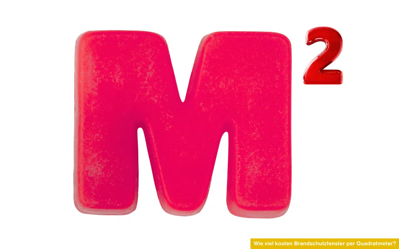 Rotes Symbol M2 auf weißem Hintergrund steht für wie viel kosten Brandschutzfenster per Quadratmeter.