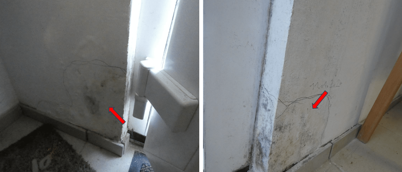sichtbare Rückstände von Wassereintritten bei einer Nebeneingangstüre