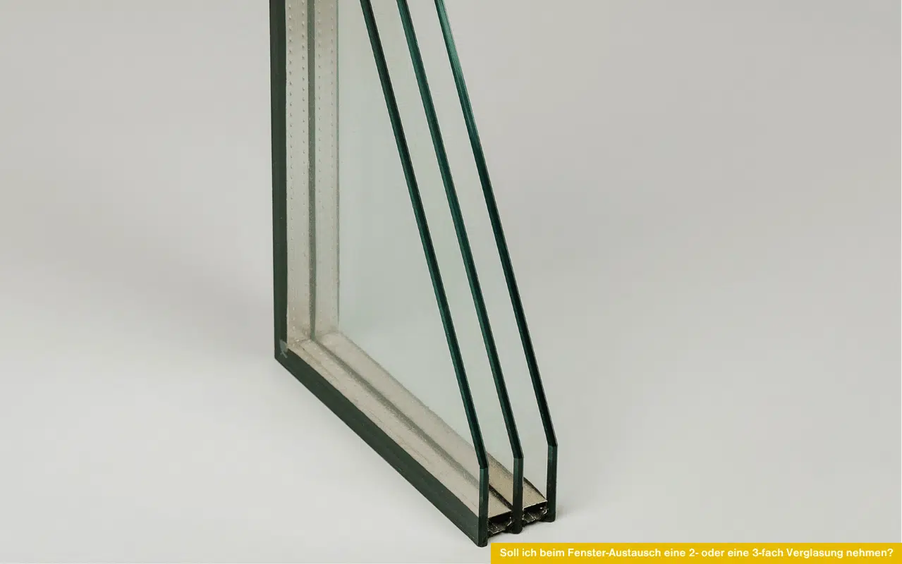 Soll ich beim Fenster-Austausch eine 2- oder eine 3-fach Verglasung nehmen zeigt Querschnitt eines modernen Dreifach-Wärmeschutzglases.