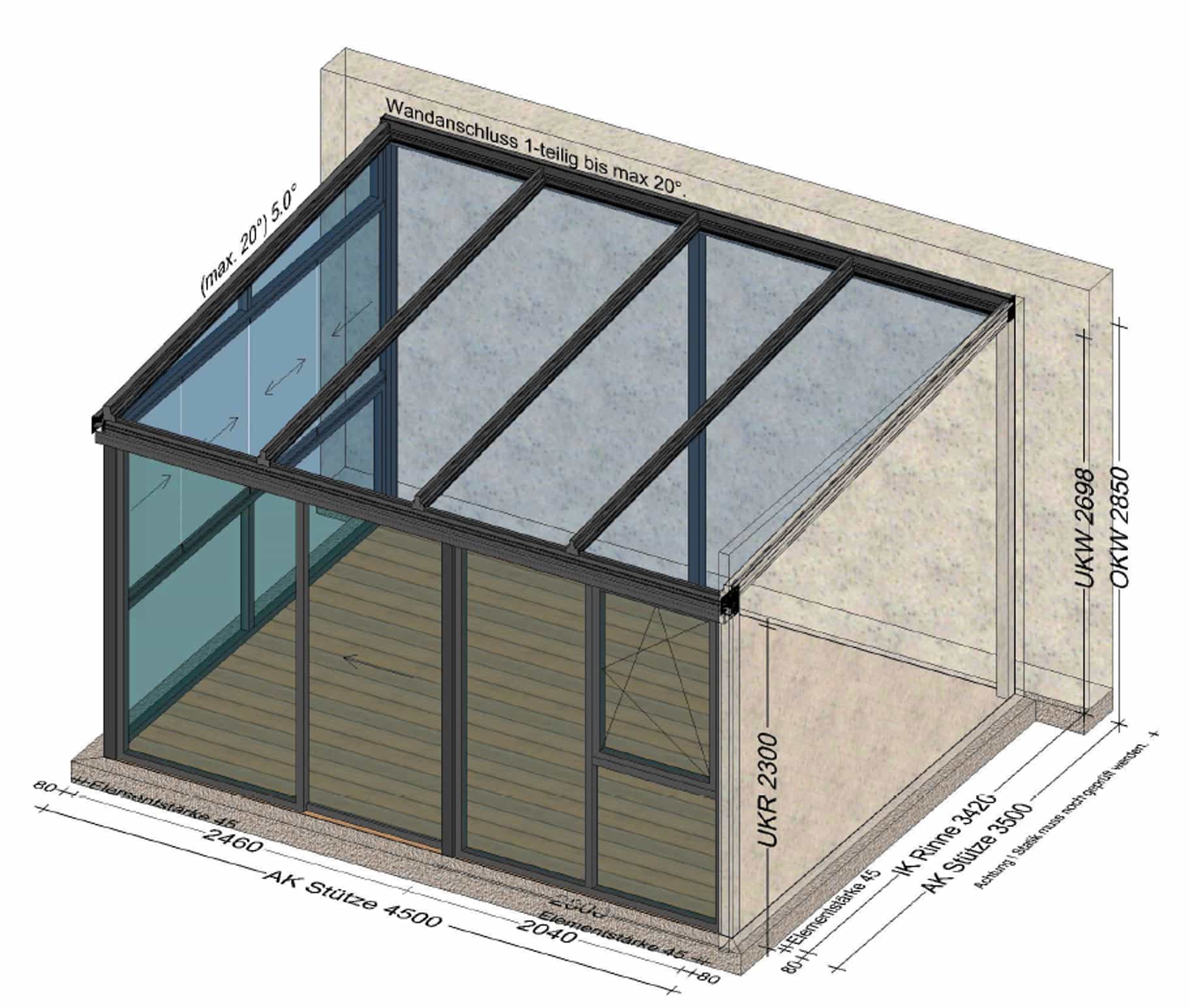 Sommergarten 2 seitig mit Glasschiebewänden und Fenster - 1 Seite Mauer