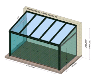 Sommergarten 5x2,9m in DB703, VSG 10,76, mit Schiebeelement vorne & seitlich, 1 Seite fixverglast, im modernen Design ab € 22.260