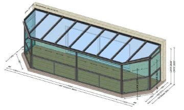 Sommergarten-Glasanbau, 9.6x2.85m in RAL 9007 Weißaluminium, VSG 12.76, abgeschrägte Ecken, ab €40.600
