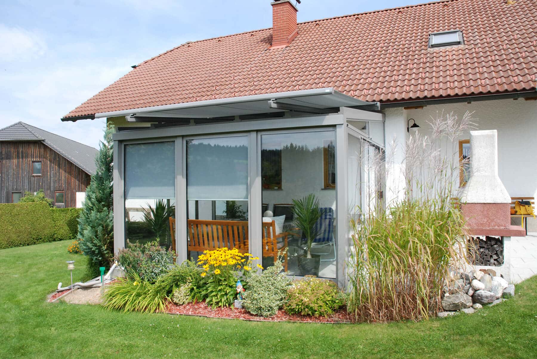 Sommergarten Alu Glas mit Beschattung