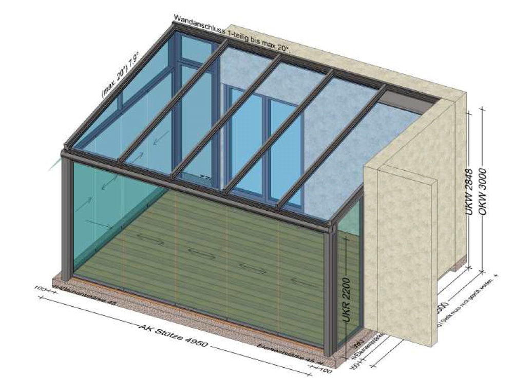 Sommergarten mit Glasschiebekonstruktionen mehrteilig