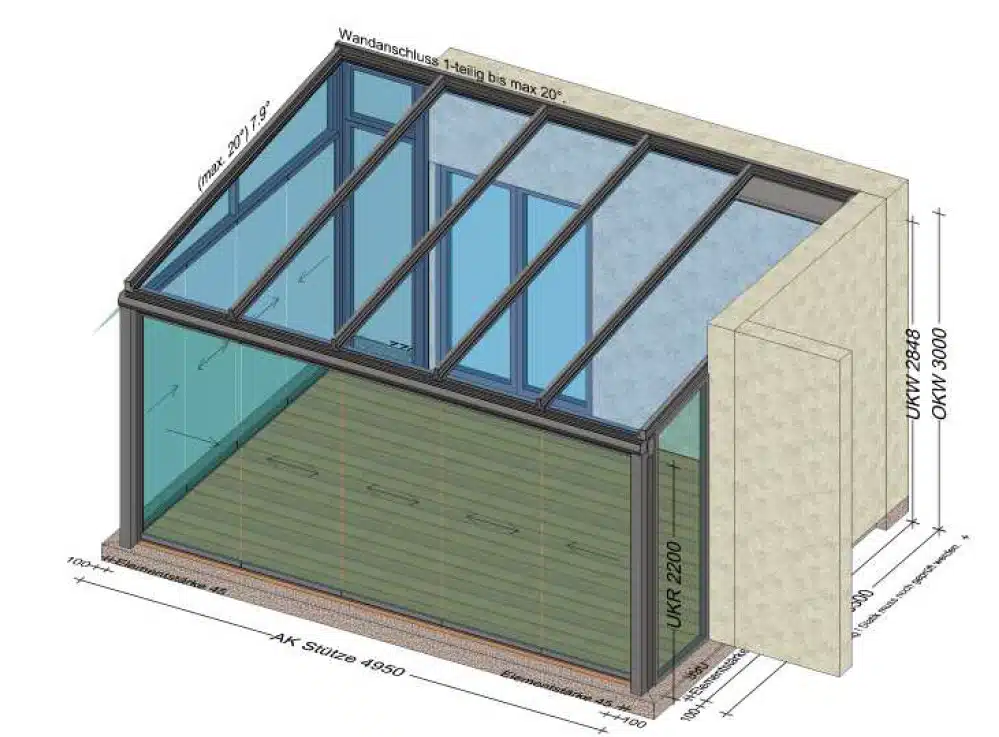 Sommergarten mit Glasschiebekonstruktionen mehrteilig