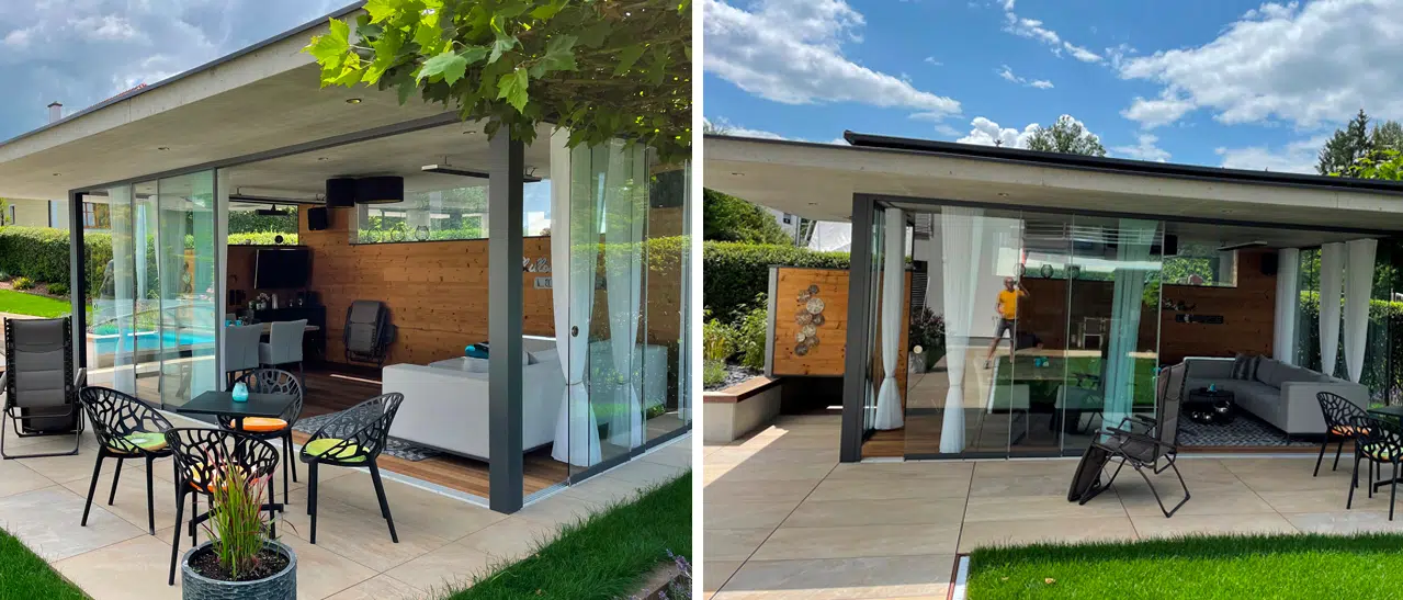 Projekt: Poolhaus mit Sunflex Ganz-Glasschiebetüren SF 20