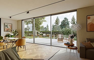 Sunflex SF 60 und SF 80 - Moderne Stadtvilla mit modernen Schiebefenstern mit filigranen Profilen