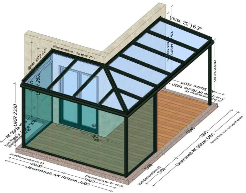 Teilverglaste Terrassenüberdachung Eckkonstruktion