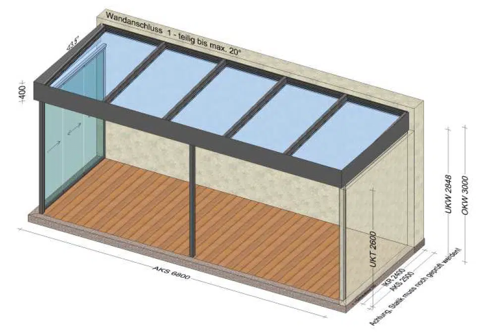 Teilverglaste Terrassenüberdachung mit Flachdach - Planung in Rohrbach