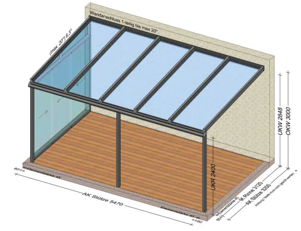 Terrassenüberdachung 1 Seite geschloßen - Planung